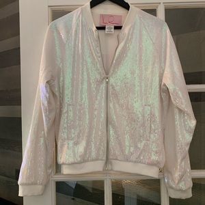 Hayley Paige Hologram Sequin Bomber Jacket